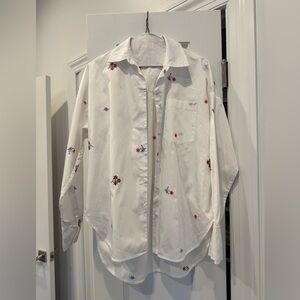 Something Navy White Embroidered Floral Button-Up Shirt - White